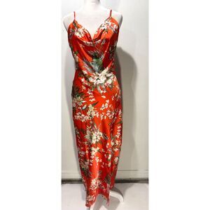 Paper Heart maxi slip dress split hem tropical floral beach vacation women S New